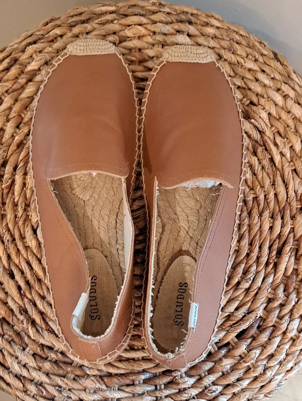 NWOT Soludos Womens Saddle Brown Leather Espadrille Smoking Loafers 9.5